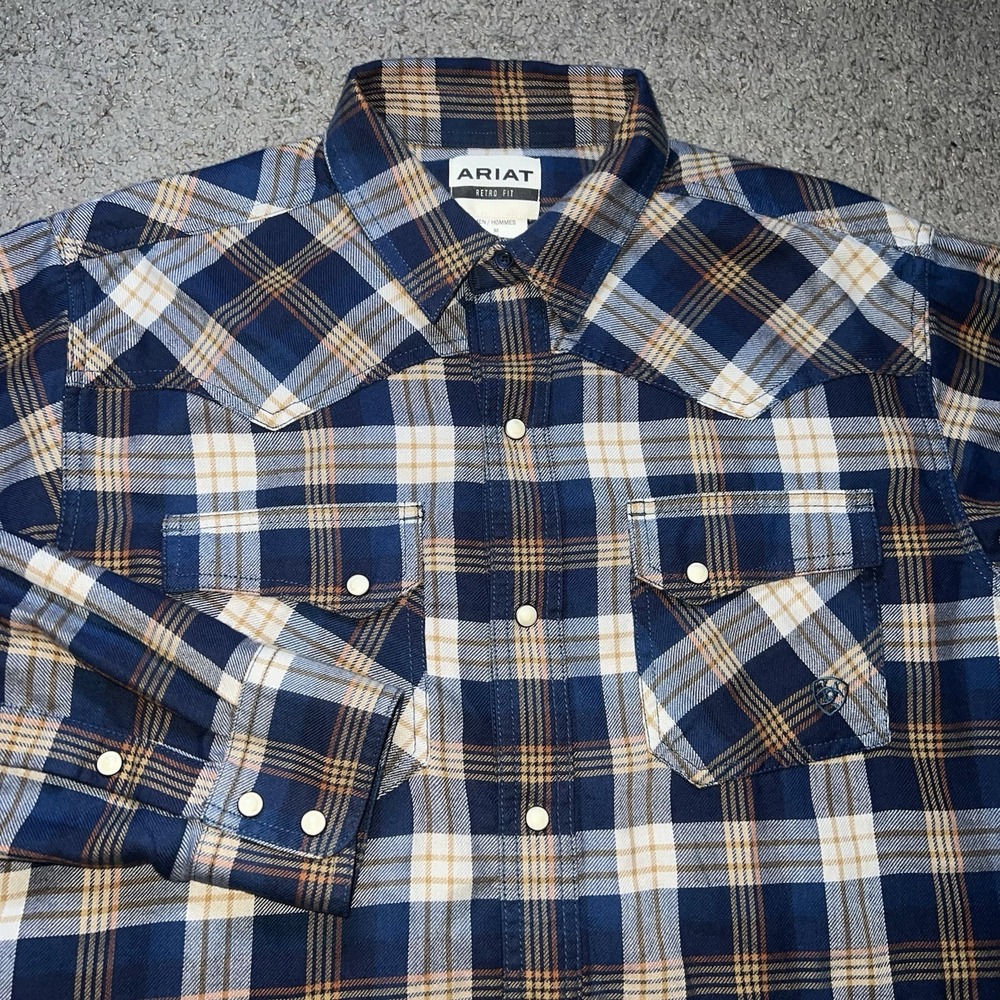 Ariat Men's Retro Fit Style Plaid Long Sleeve Pearl Snap‎ Western Shirt Medium